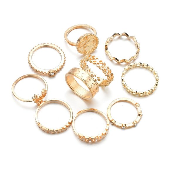 Boho Snakes Signet 10 Rings Set - Picture 2 of 5